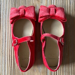 Janie & Jack red velvet holiday bow point toe flats 8